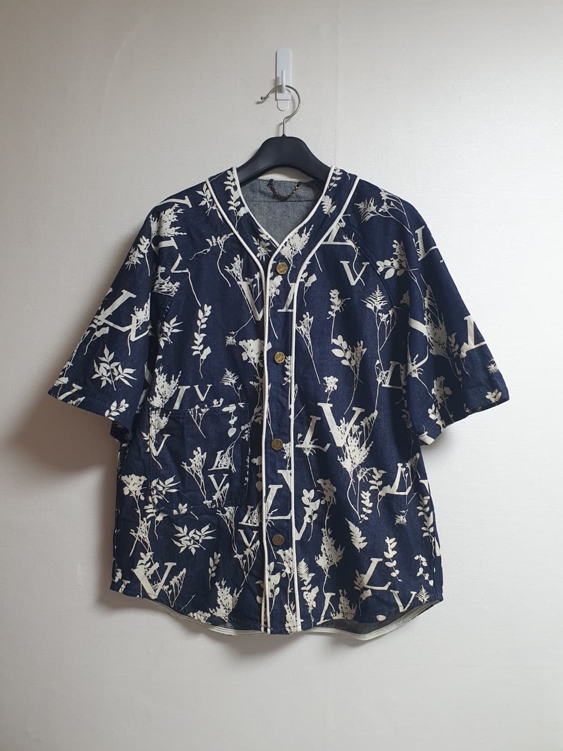 루이비통 플로럴 LV 패턴 반팔 셔츠/자켓 네이비 M 상품이미지1