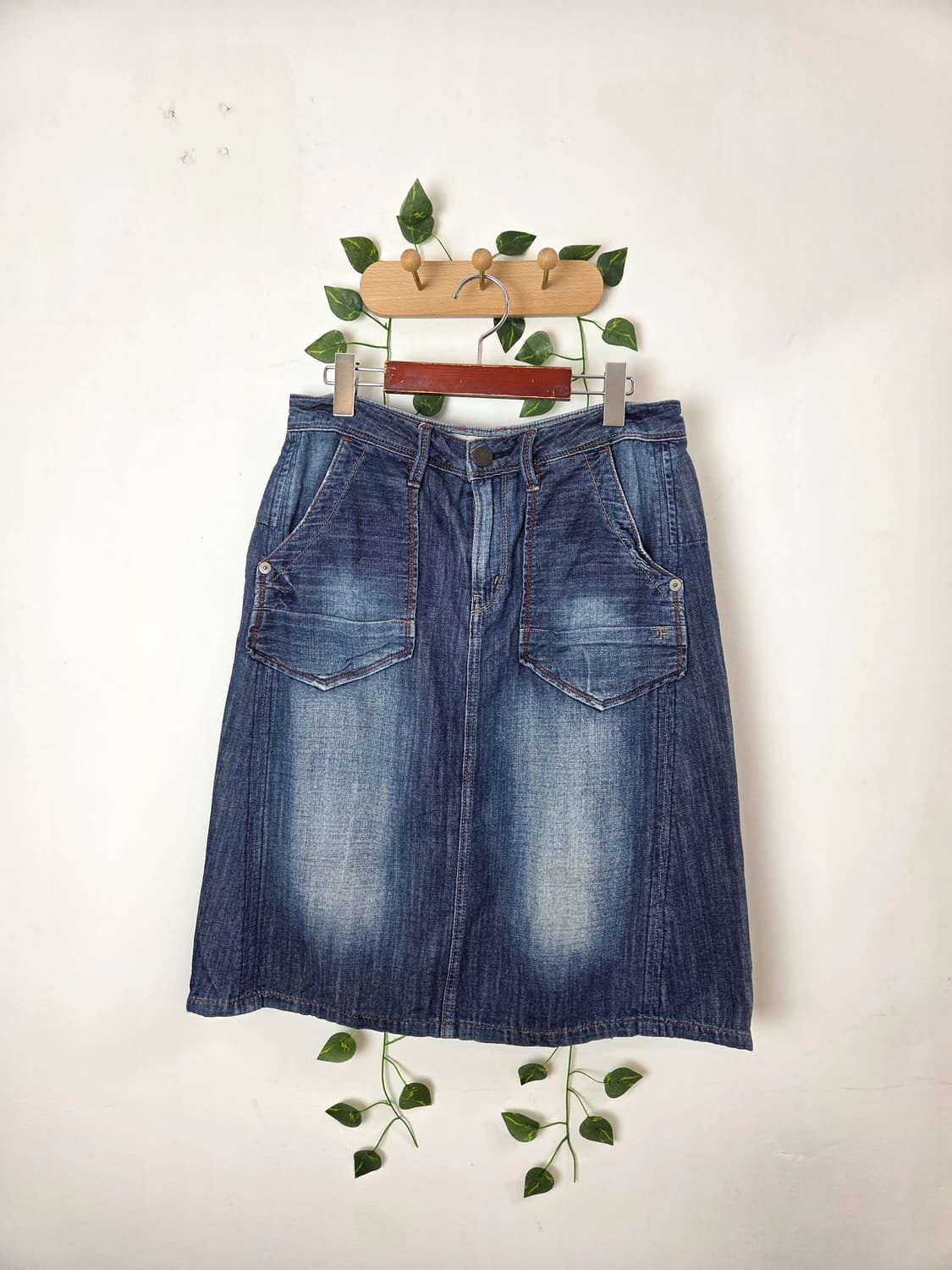 너드 데님 미디 스커트 상품이미지1