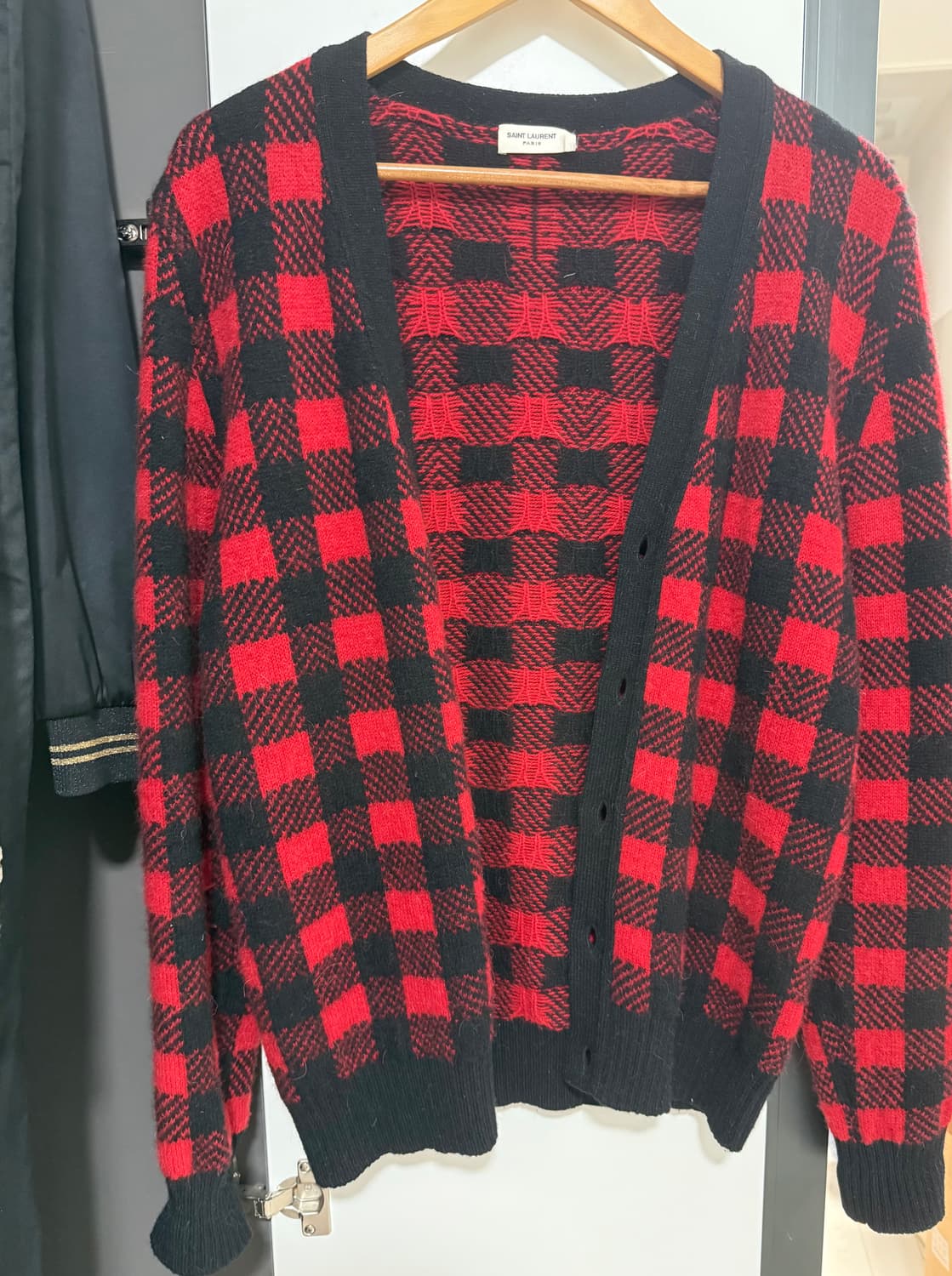 생로랑 14fw 레드/블랙 버팔로 체크 가디건 s 에디시즌 상품이미지3