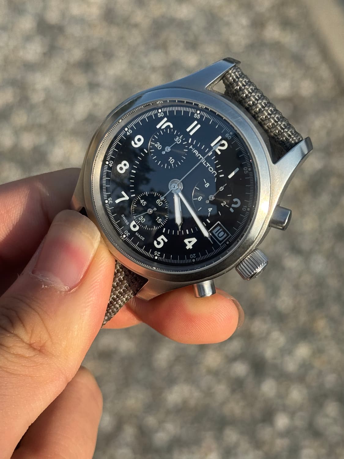 급처 해밀턴 카키 필드 크로노그래프 쿼츠 시계 상품이미지3