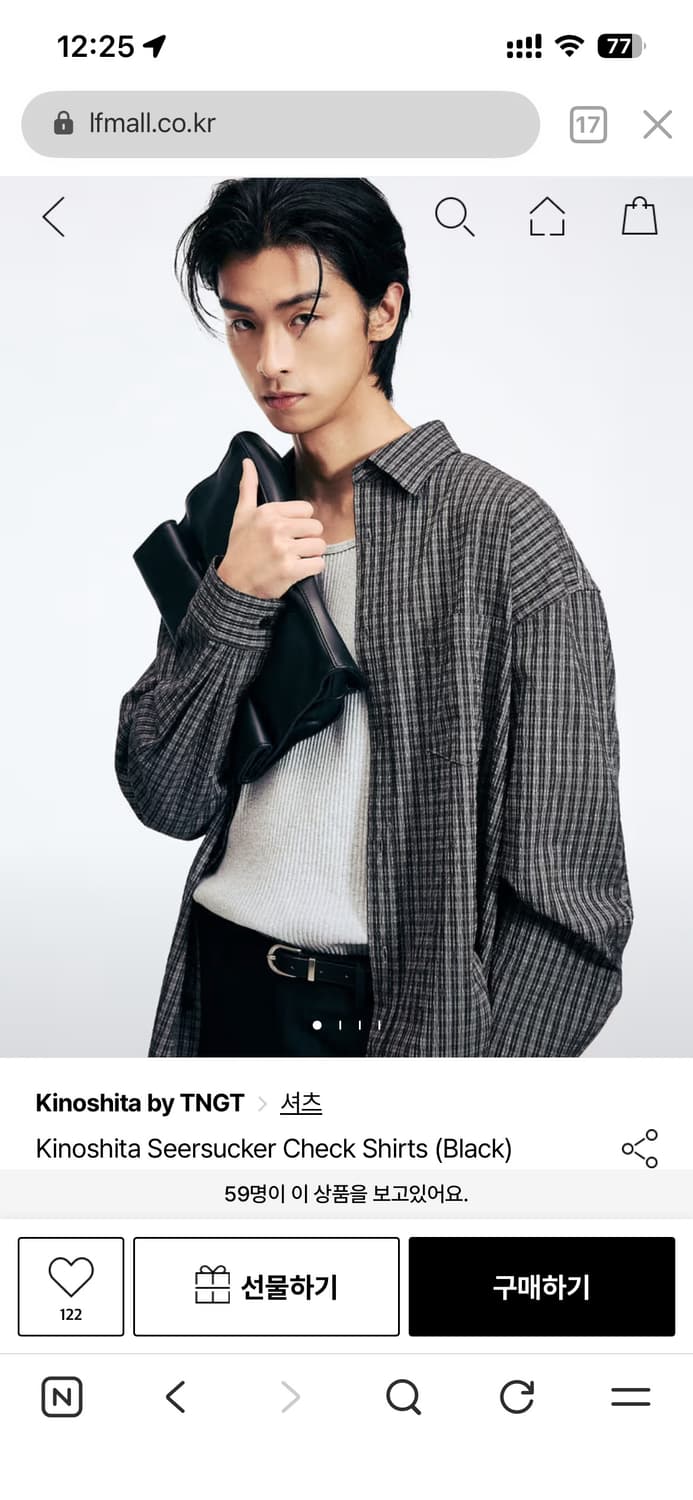 [새상품] TNGT 시어서커 체크 셔츠 블랙 상품이미지3