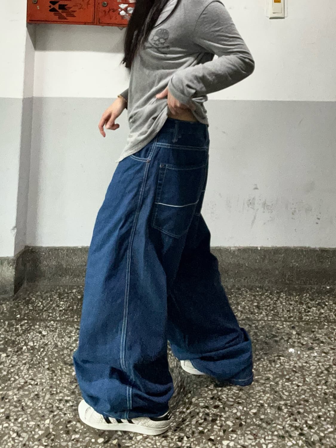 00s 네이비블루 스티치 데님와이드팬츠 상품이미지1