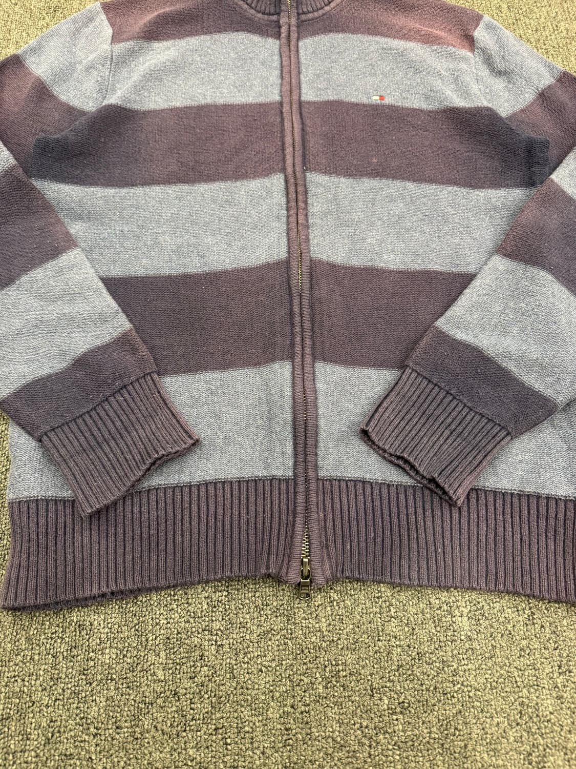 M)타미 힐피거 빈티지 네이비 스트라이프 니트집업 상품이미지3