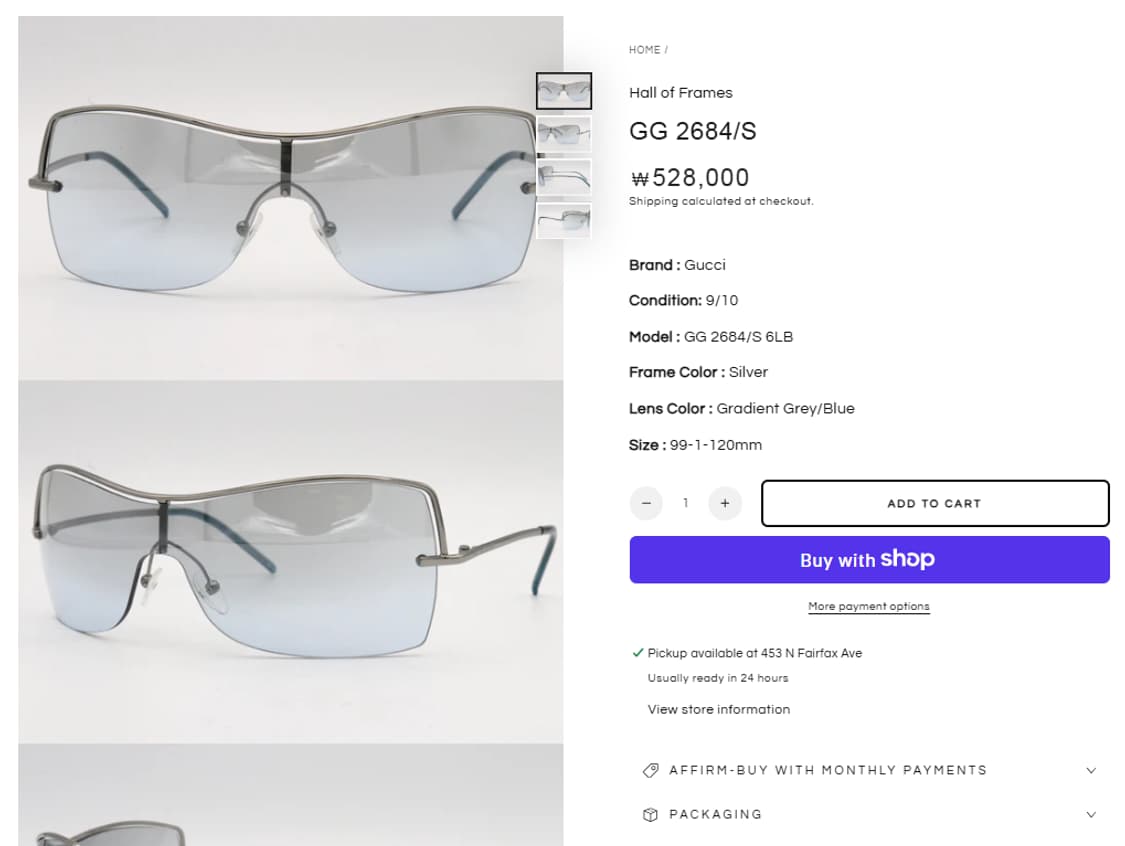 구찌 빈티지 실버 메탈 무테 고글 선글라스 상품이미지3