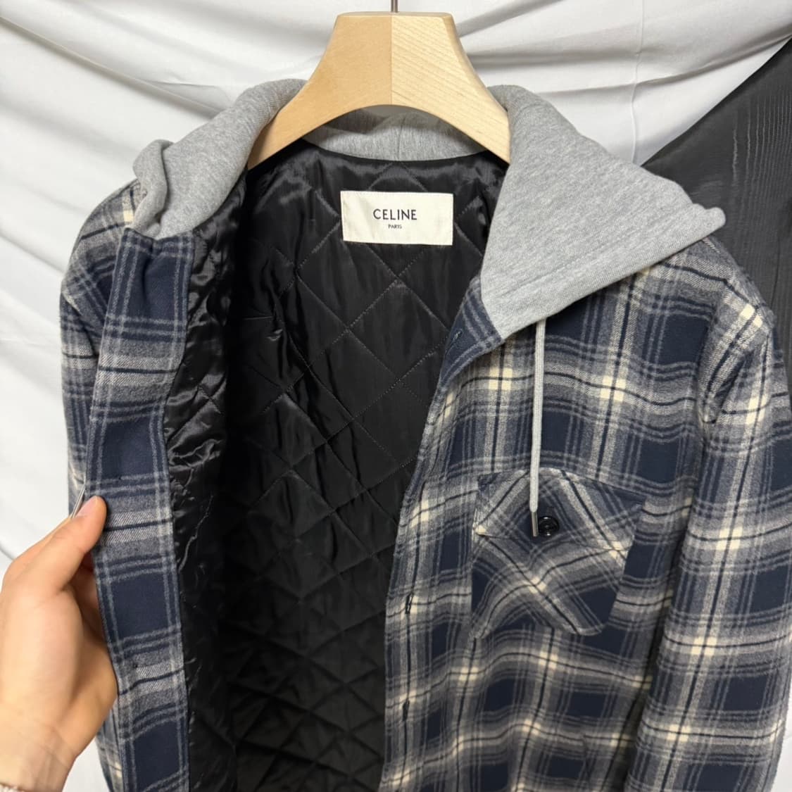 [S+급/50] 셀린느 체크 코튼 후드 오버셔츠 자켓 상품이미지6