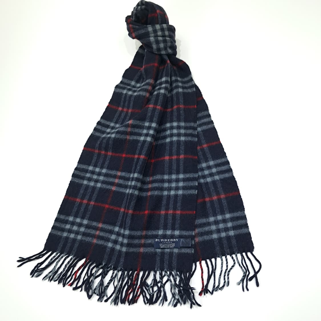 MX490 버버리 00s 영국판 캐시미어 체크 네이비 머플러 목도리 상품이미지2