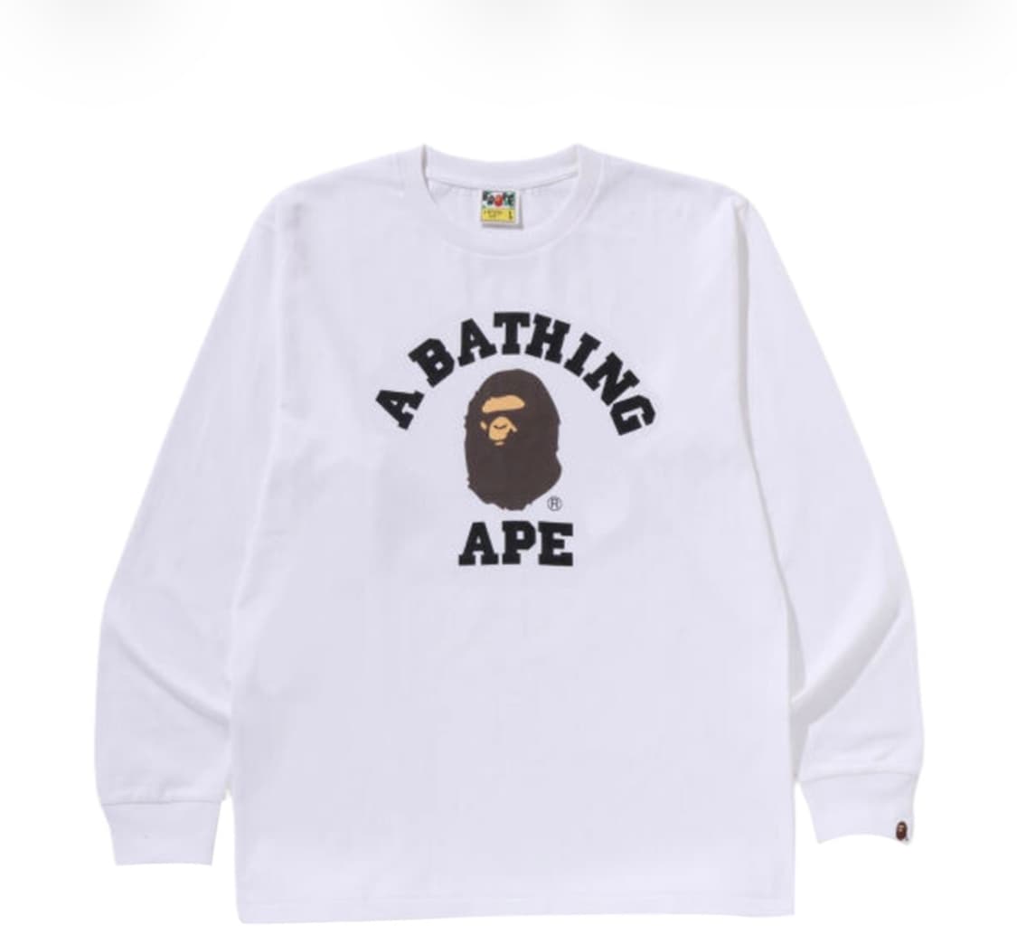 [새상품] 베이프 컬리지 롱슬리브 티셔츠 화이트 상품이미지1