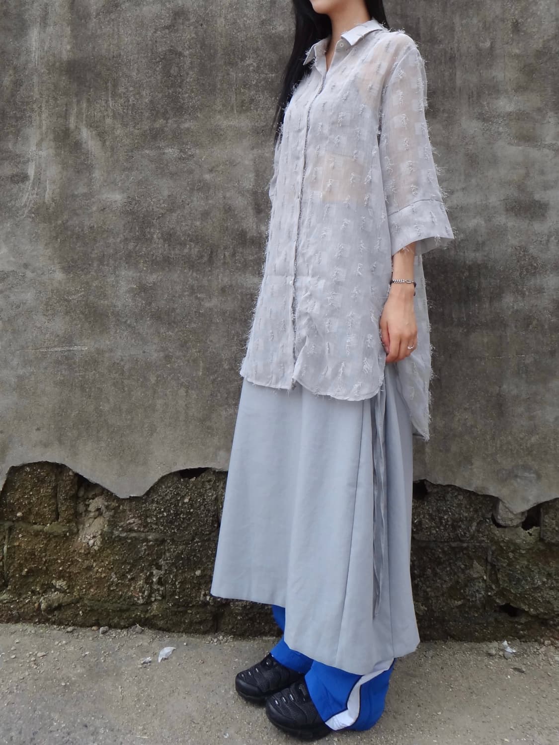 Side strap flare skirt / grey 상품이미지7