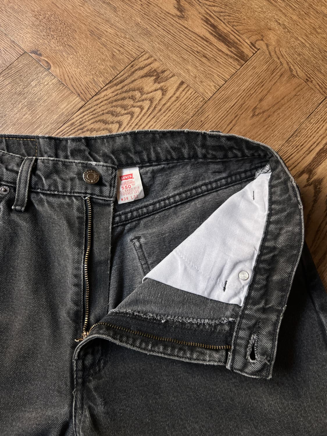 [34]90's 리바이스 오렌지탭 550 멕시코제 흑청 데님 팬츠 상품이미지2