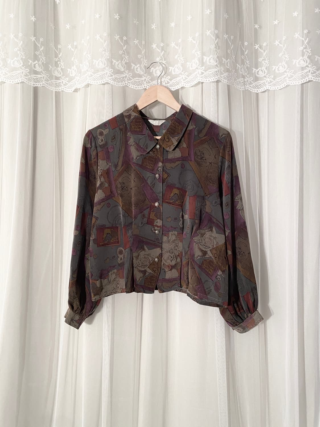 Vintage Abstract Geometric Print Blouse 상품이미지1