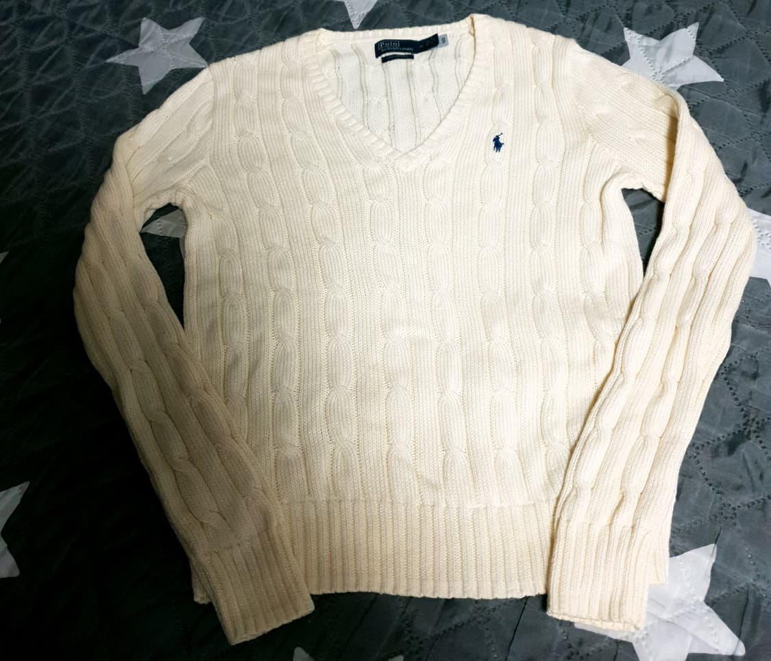 폴로랄프로렌 피마코튼 케이블 V넥 니트스웨터 크림 (M) 상품이미지2