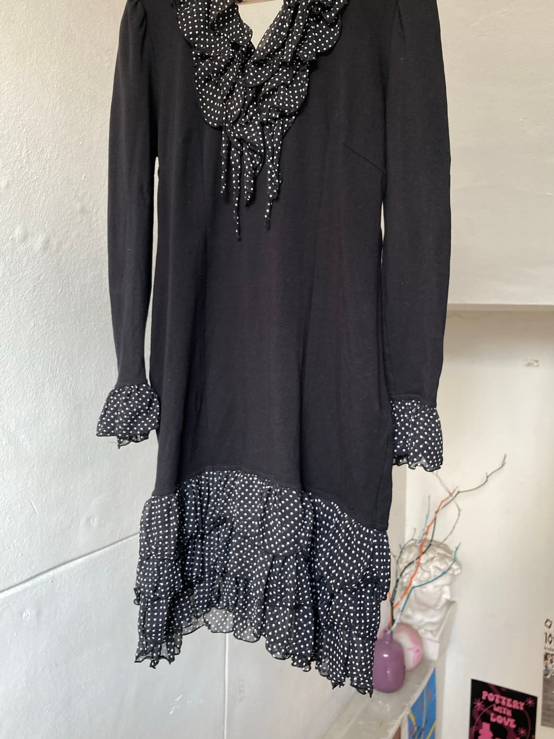 블랙 땡땡이 스판 원피스 상품이미지3