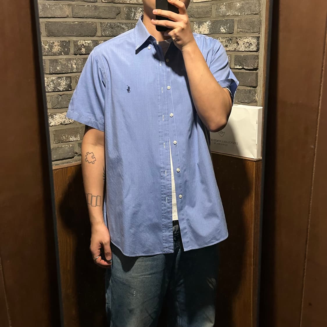 L) 폴로 랄프로렌 블루 포플린 반팔 셔츠 상품이미지8