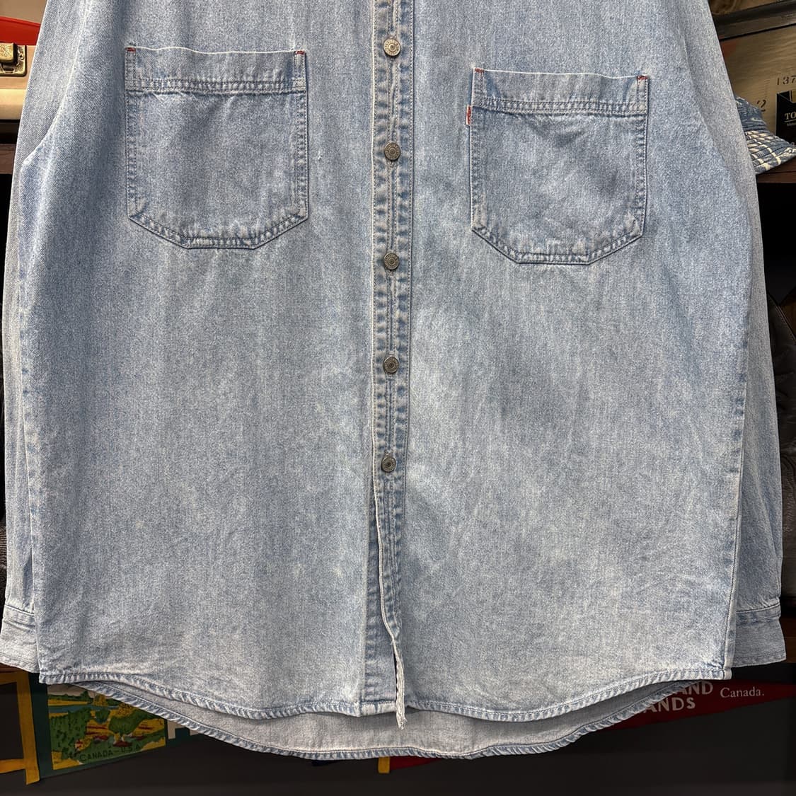 90s 리바이스 화이트탭 리벳버튼 워싱 데님 워크셔츠 N1201 상품이미지4