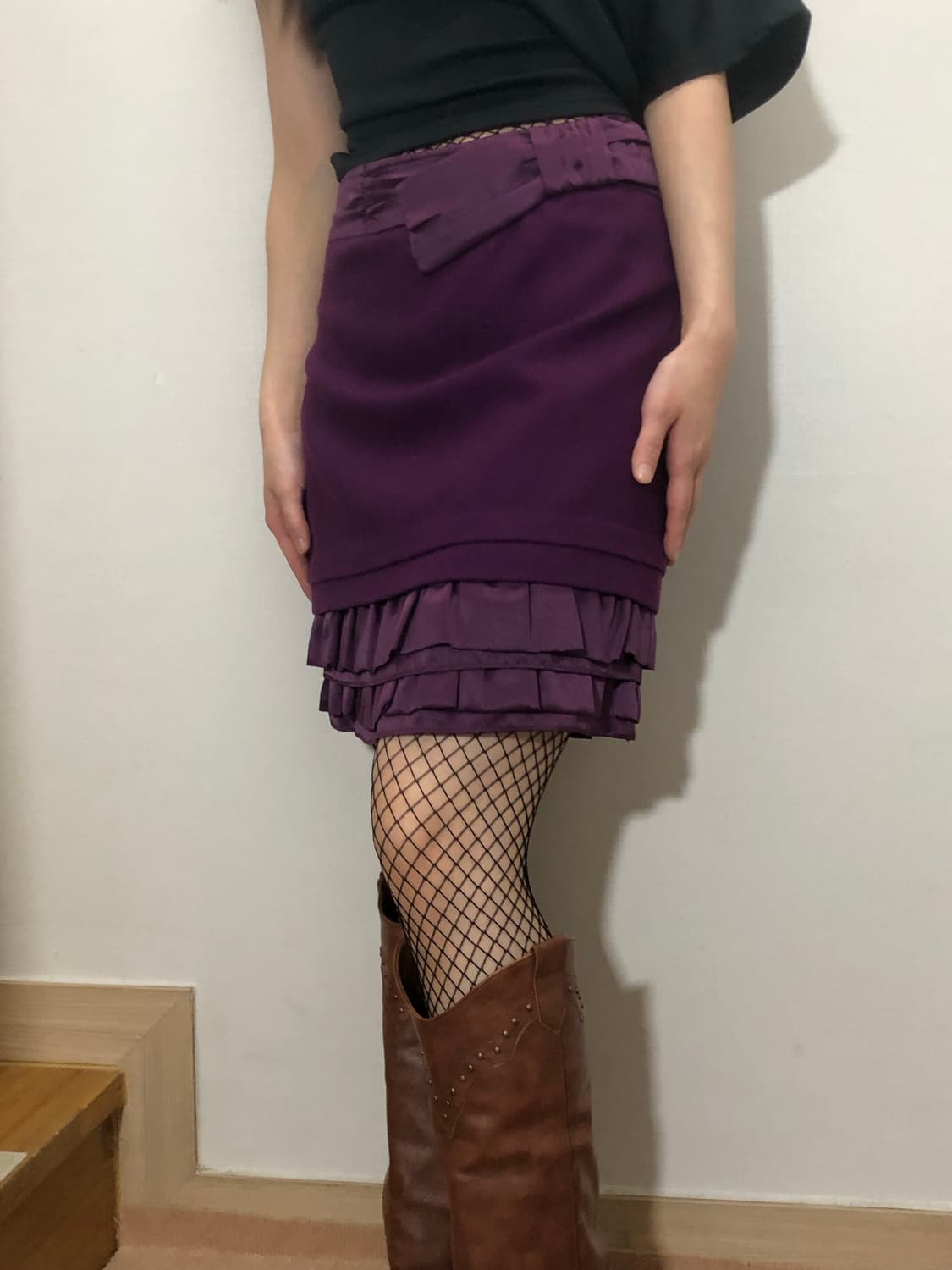 빈티지 퍼플 리본 프릴 스커트 상품이미지1