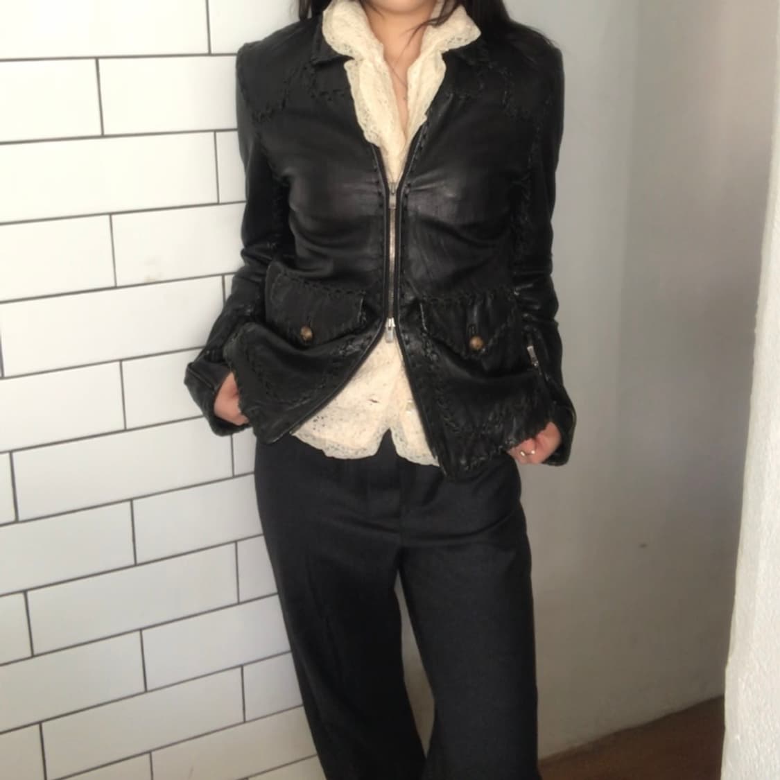 빈티지 스티치 레더 자켓 / M 사이즈 상품이미지3