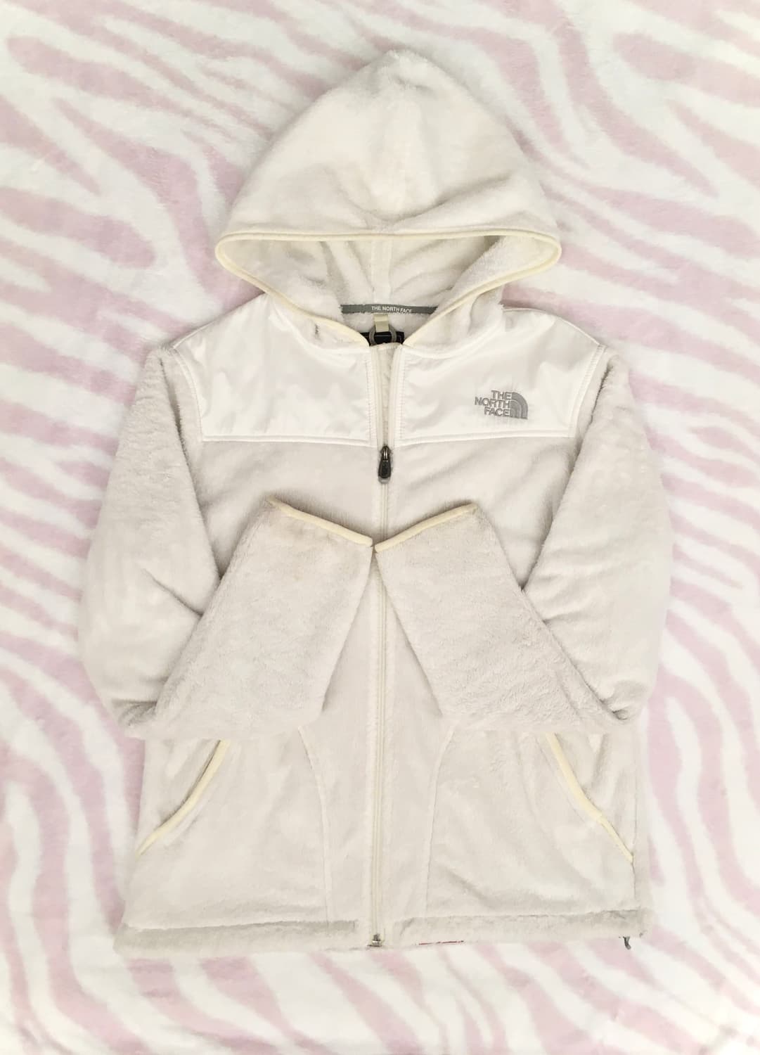 노스페이스 화이트 퍼 후드집업 후리스 러힙 갸루 스포티 상품이미지1