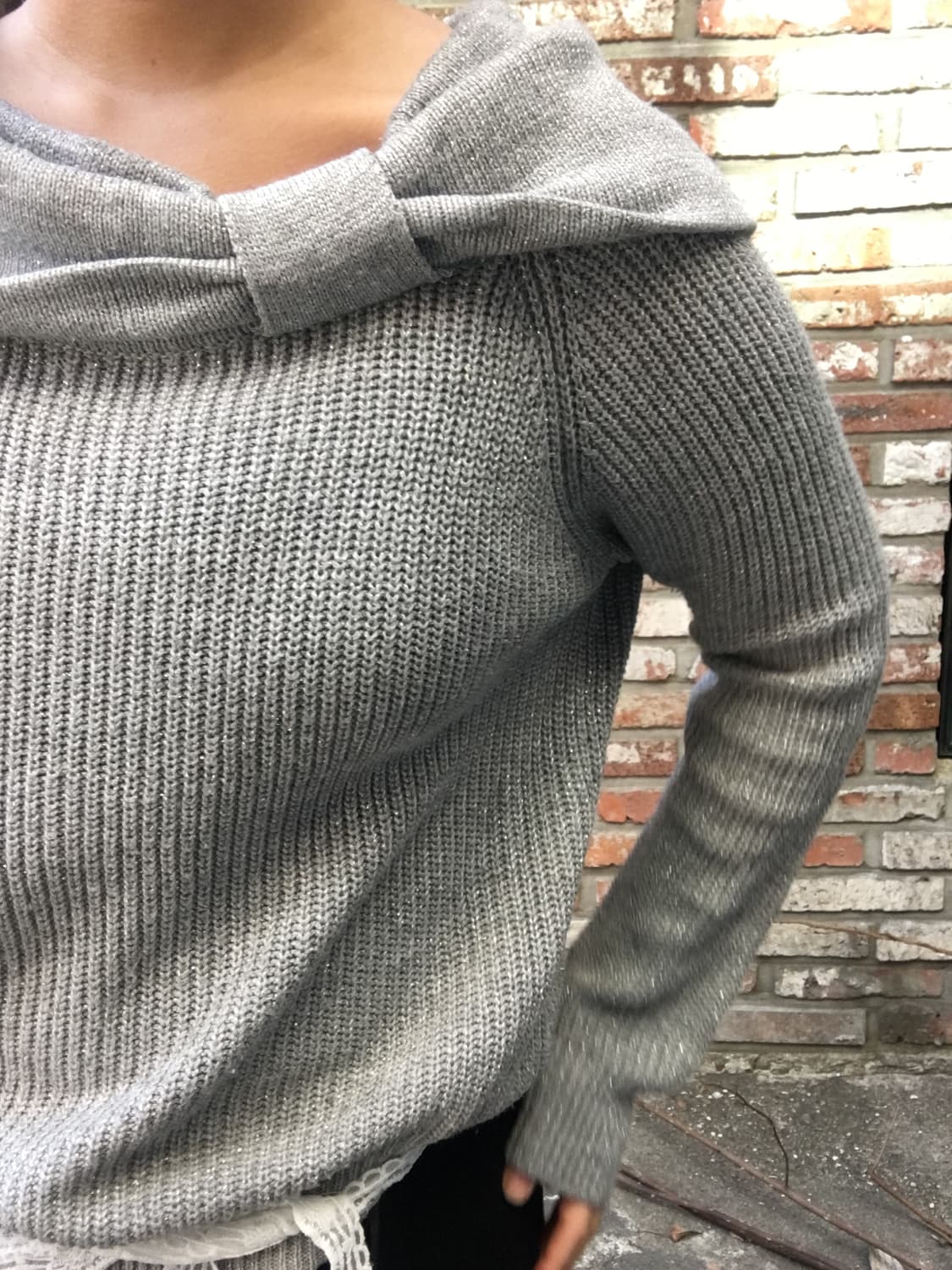 리본 오프숄더 보트넥 니트 상품이미지5