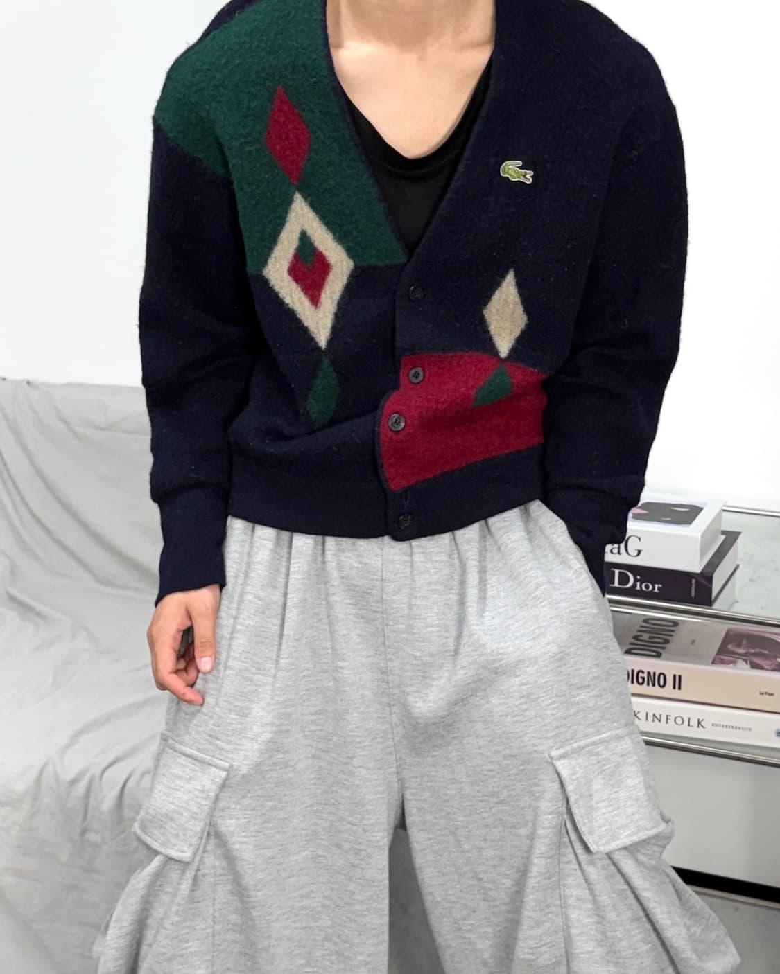 라코스테 80s 울 아가일 가디건 XL 상품이미지2