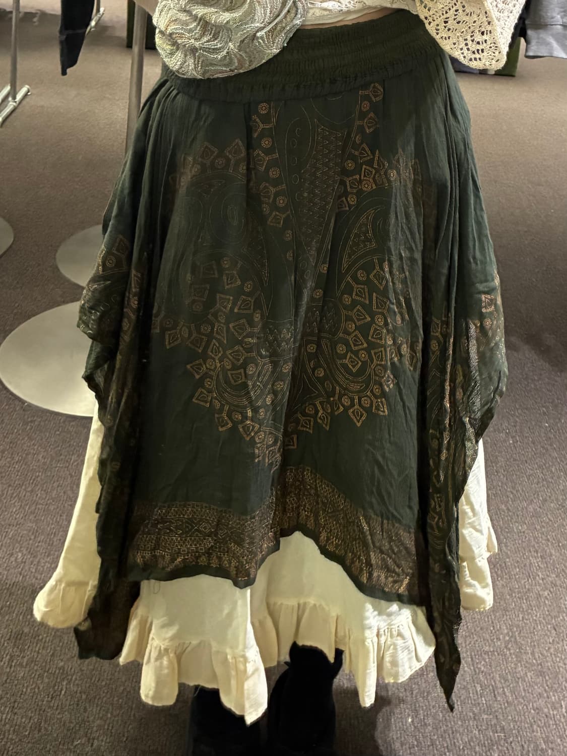 OS)Japanese vintage 여성 에스닉 언밸런스 미디 스커트 상품이미지1