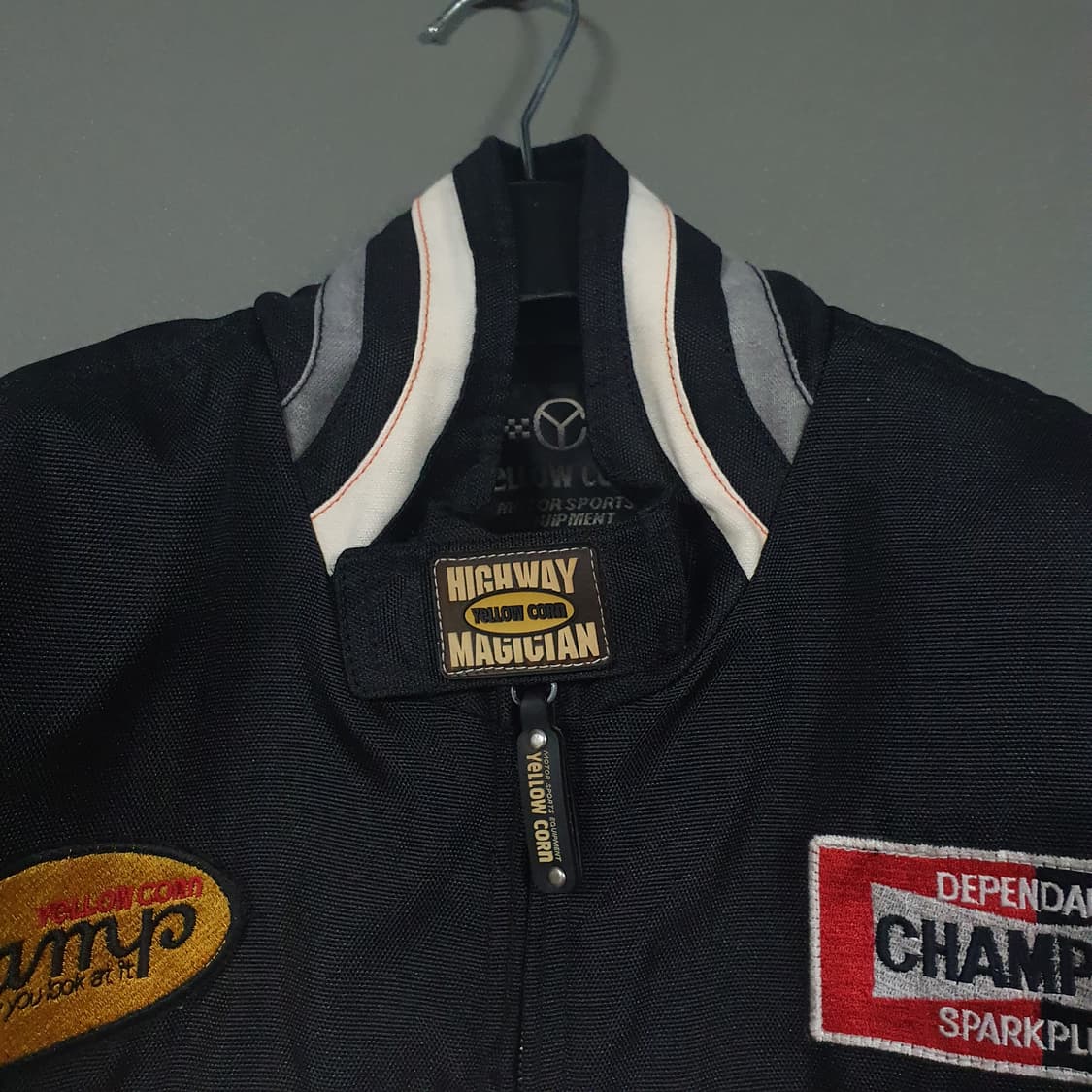 실측 M) 옐로우콘 슬래지해머 레이싱 테디 패치 바이커 바시티 자켓 상품이미지6