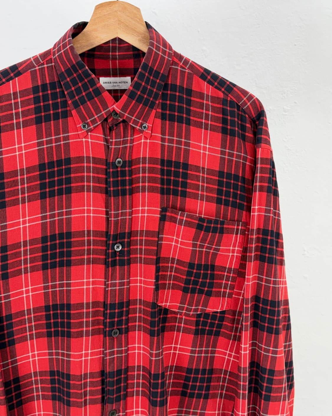 드리스 반 노튼 레드 체크 체스트 포켓 오버 셔츠 상품이미지3