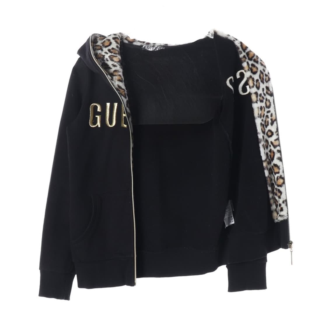 GUESS 레오파드 퍼 안감 자수 로고 후드 집업 XS 상품이미지2