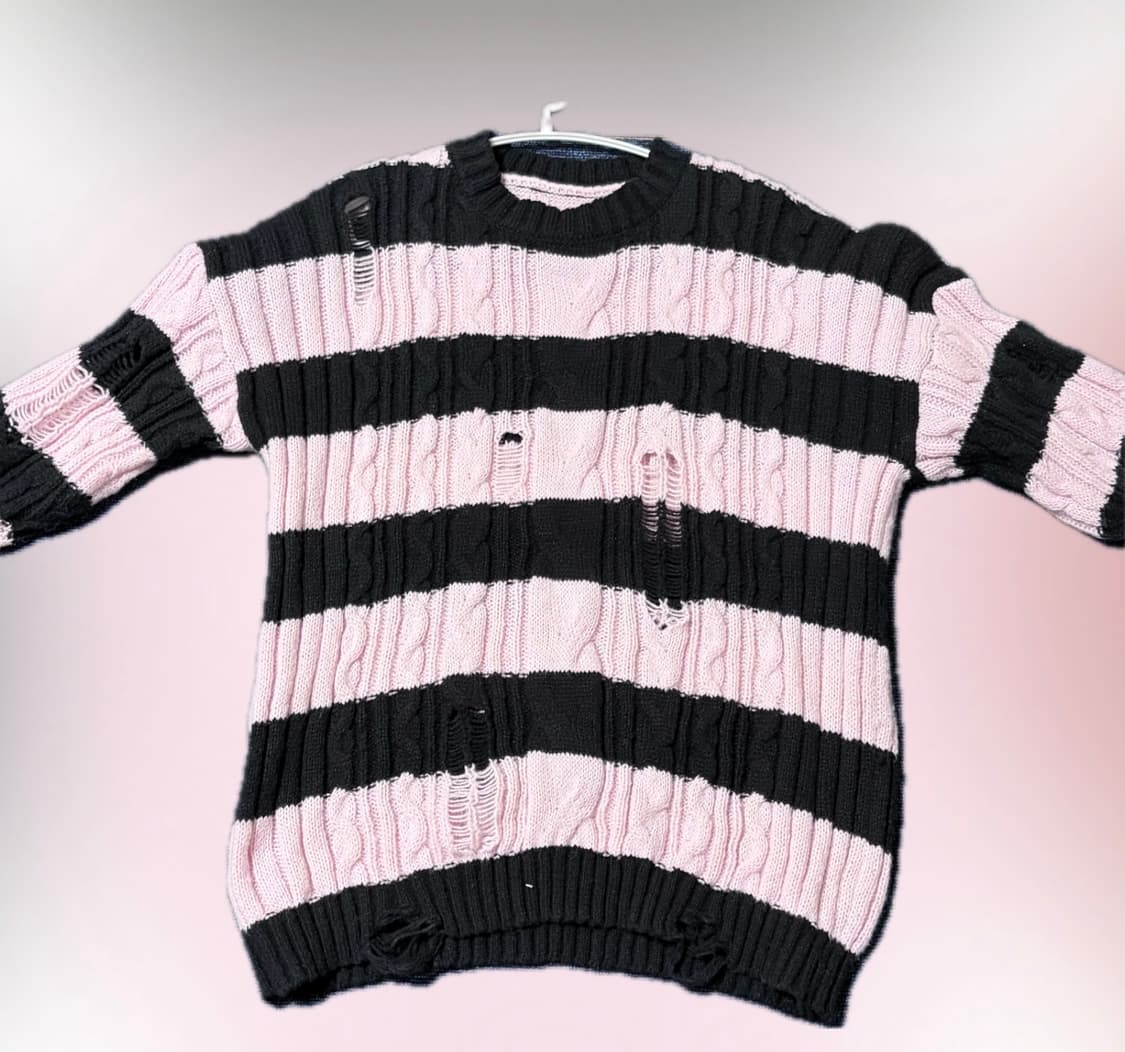 핑크 블랙 단가라 그런지 니트 상품이미지1