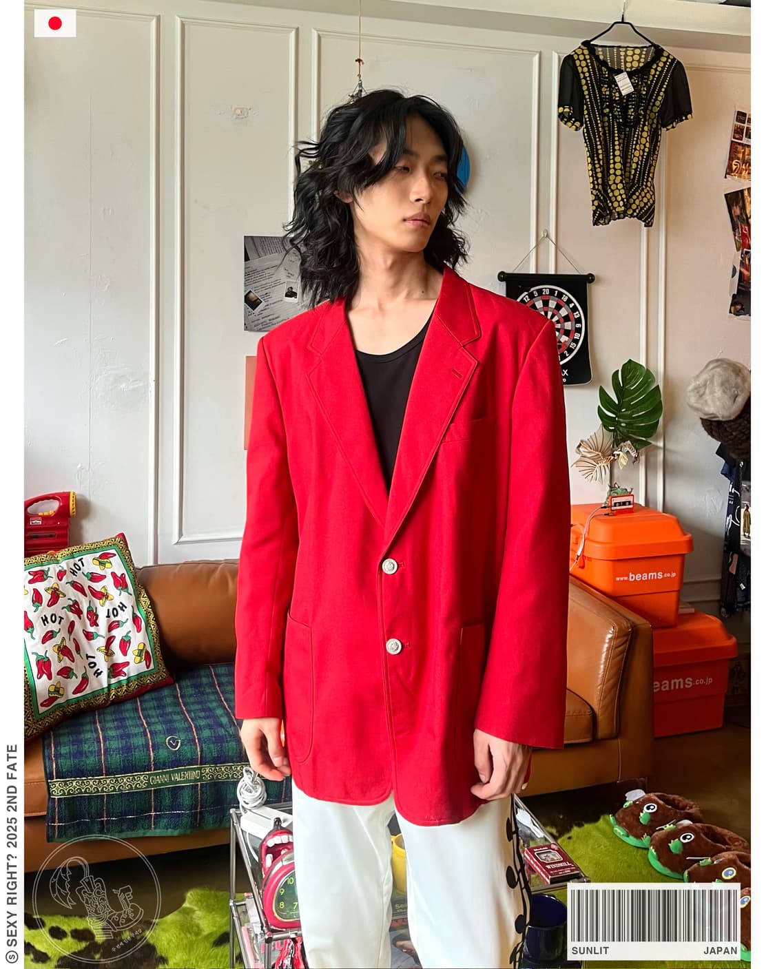 Japanese Vintage Antic Button Red Blazer 상품이미지1