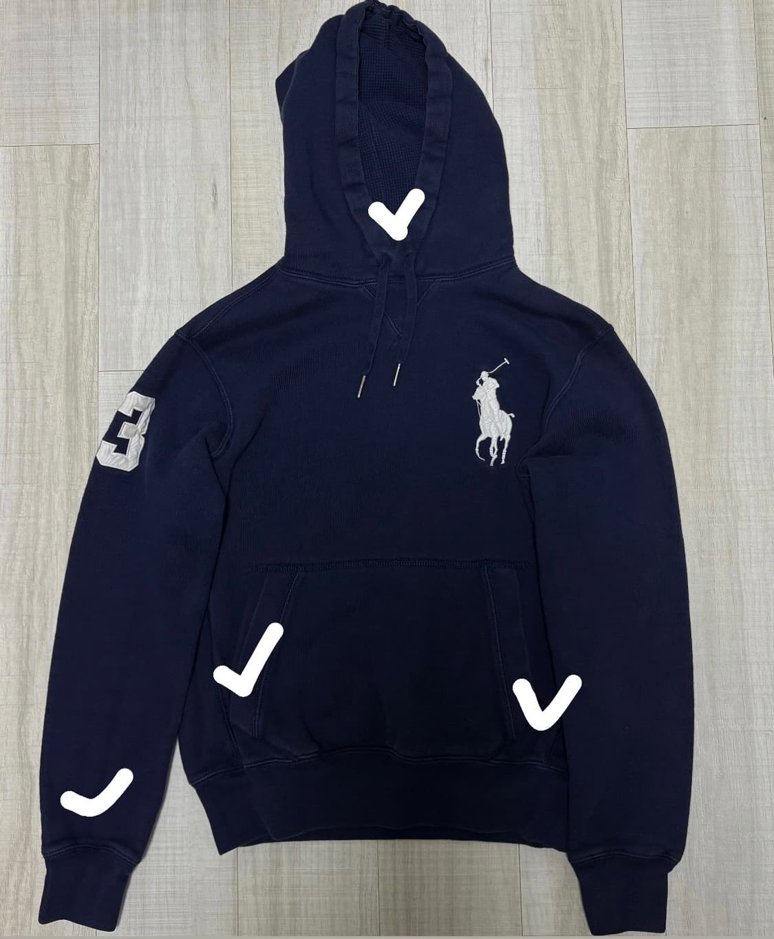 폴로 빅포니 네이비 와플 후드티 상품이미지3