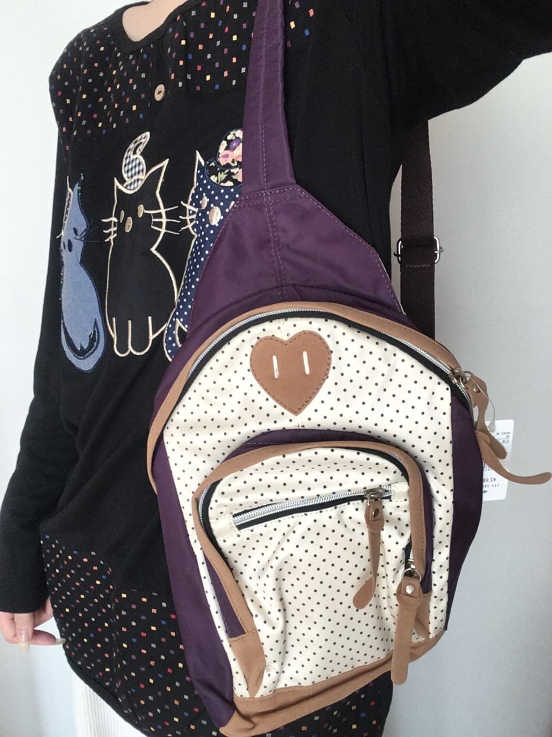 핀터레스트 도트 하트 새틴 슬링백 백팩 숄더백 라떼갸루 고프코어 상품이미지4