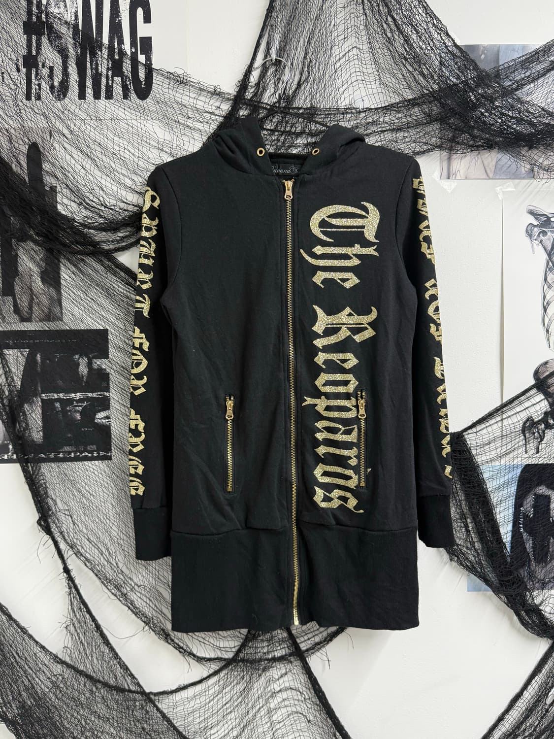 00s punk wing printing long hood zip up  상품이미지4