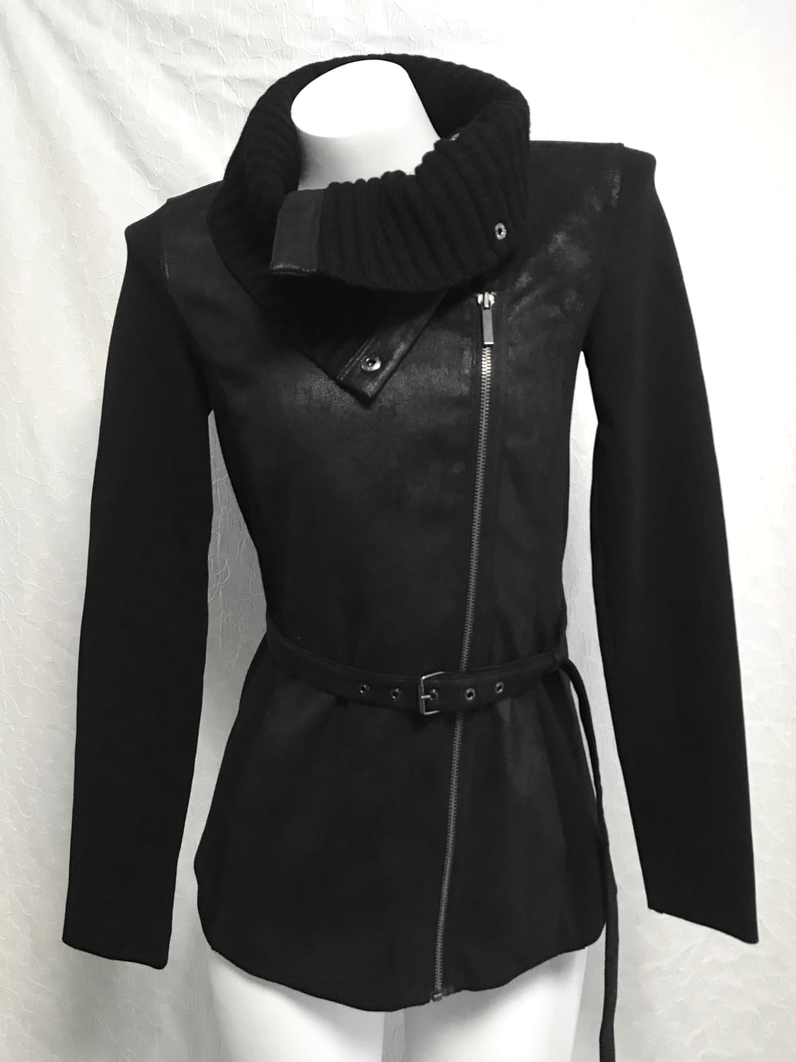 택포•빈티지 아르마니 익스체인지 벨티드 니트 하이넥 사선 집업 상품이미지4