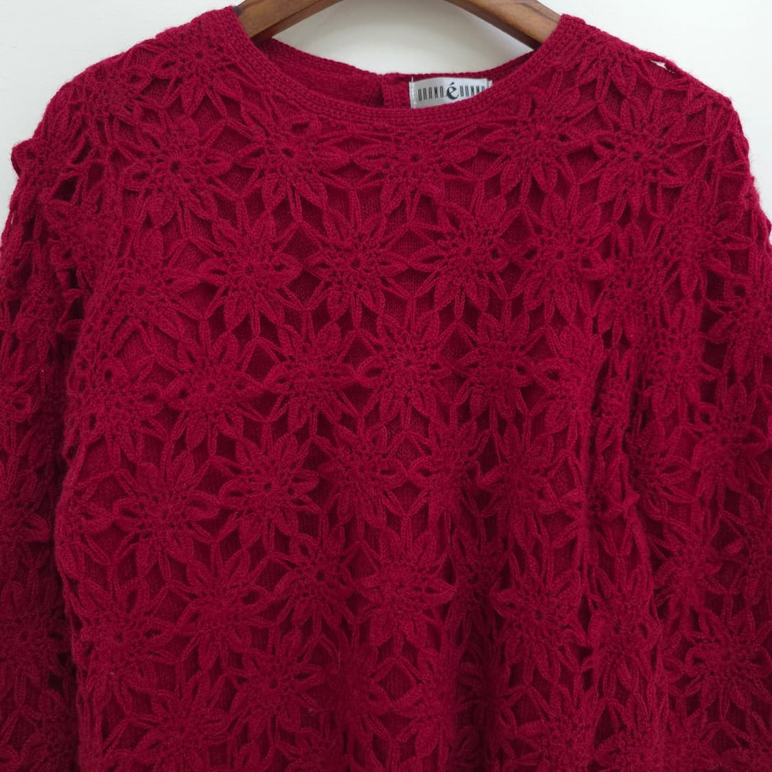 울100 딥레드 플라워 크로셰 니트 상품이미지3