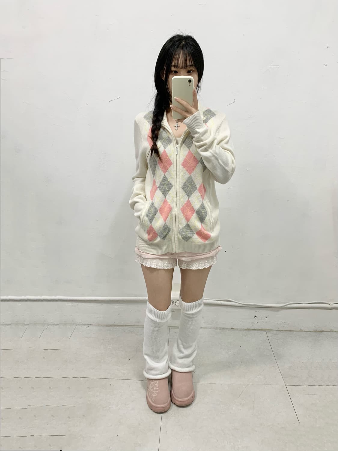 [OPST] 로걀 핑크 그레이 로걀 니트 집업 상품이미지2