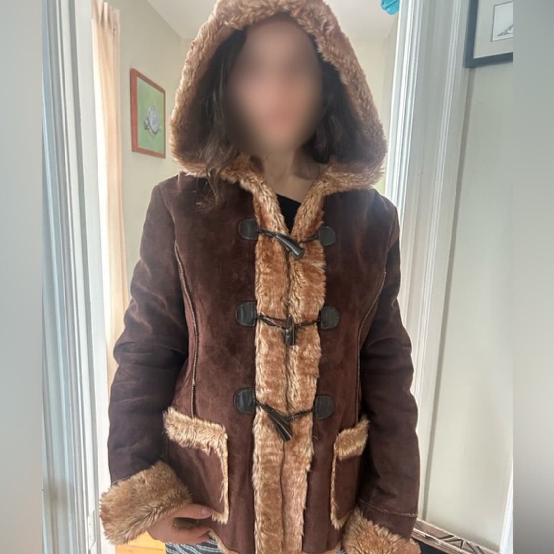 게스 빈티지 후드 하프 스웨이드 퍼 무스탕 코트 상품이미지2