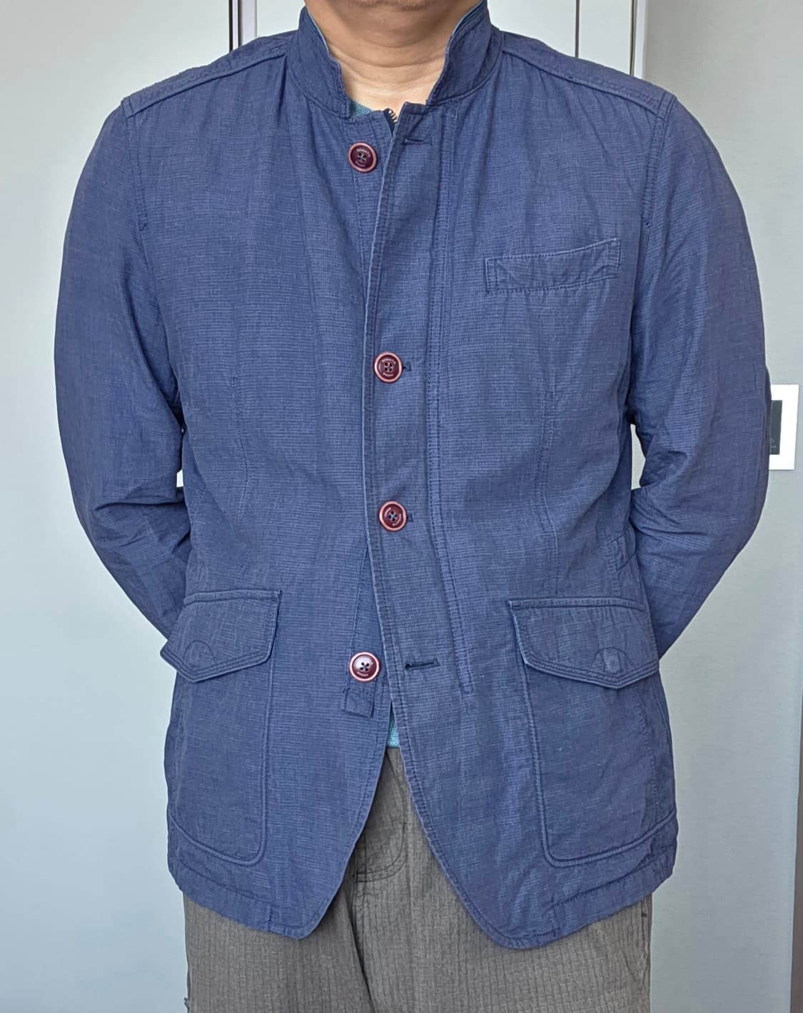 로가디스 (ROGADIS) 언콘 밴드 카라 린넨.코튼 블루 자켓 (100 상품이미지1