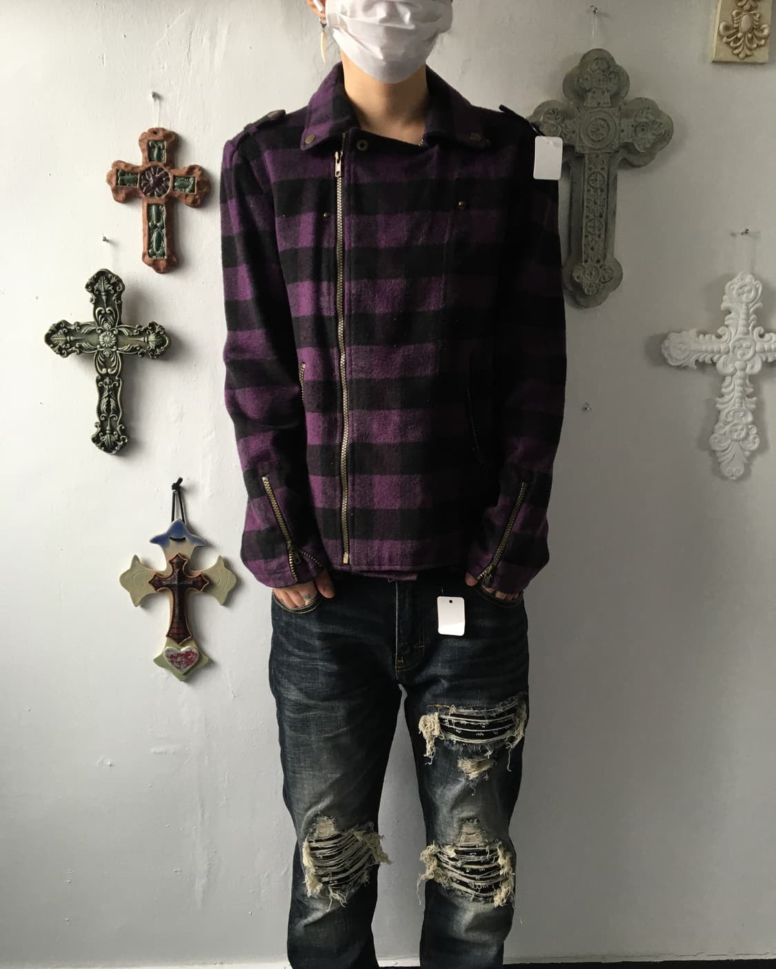 Woolen check pattern rider jacket 상품이미지7