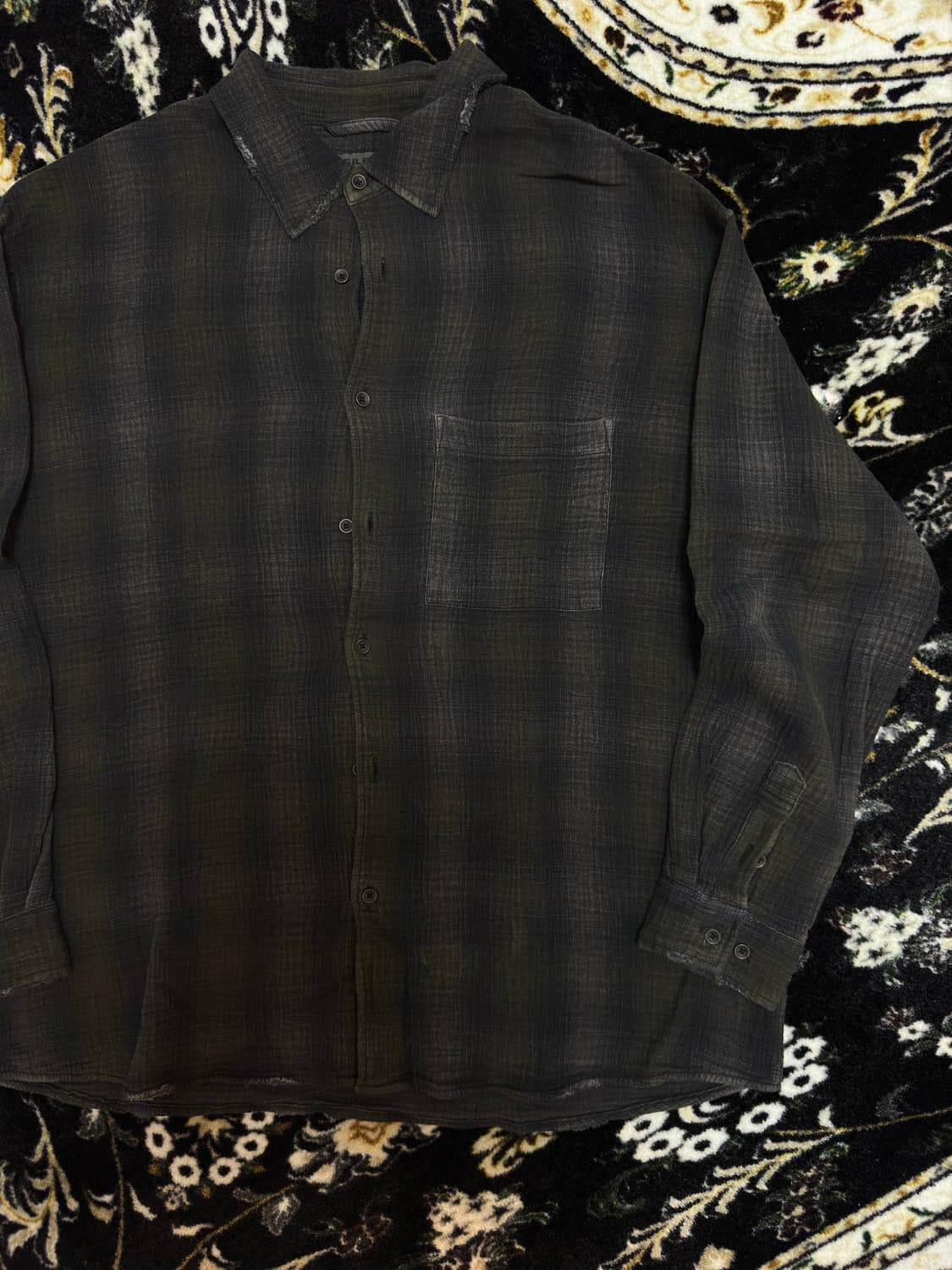 [S] 인사일런스 오버다잉 텍스처드 체크셔츠 워시드 블랙 상품이미지2