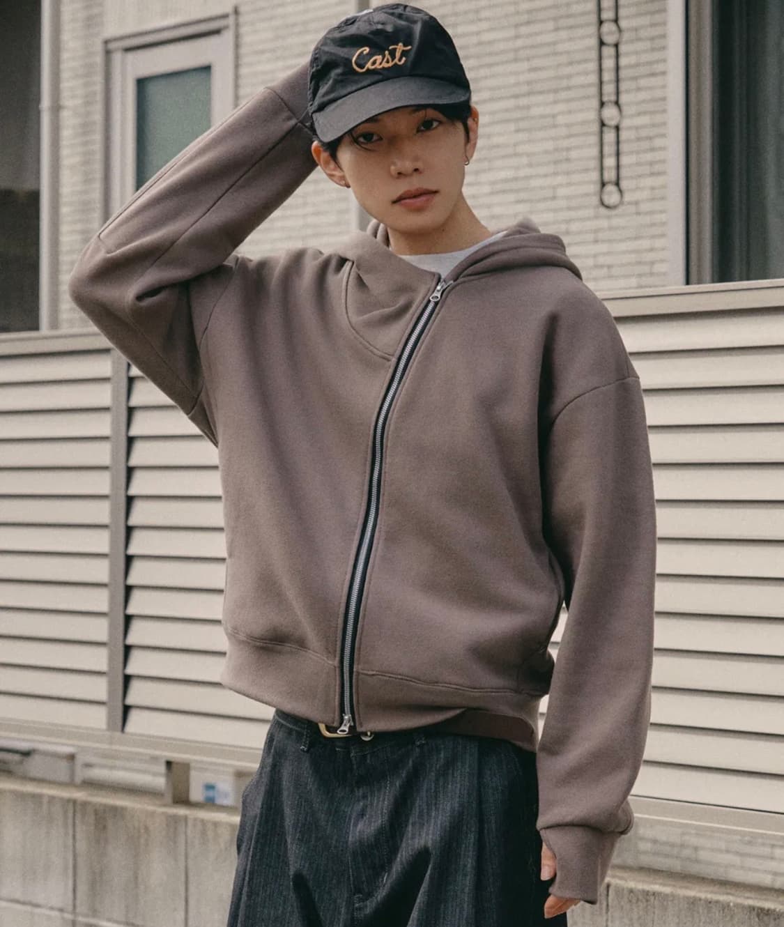 제로 사선 투웨이 크롭 후드 집업 [빈티지 브라운] 상품이미지1