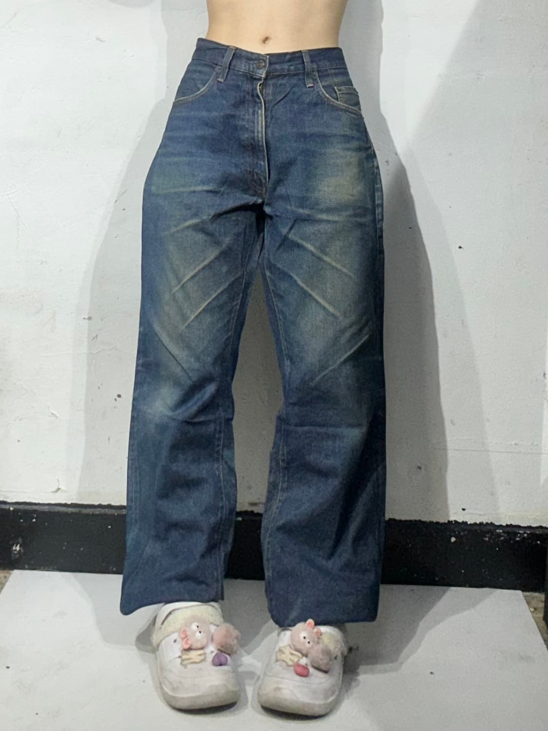 90s 빅 존 진청 와이드 워싱 데님 청바지  상품이미지2