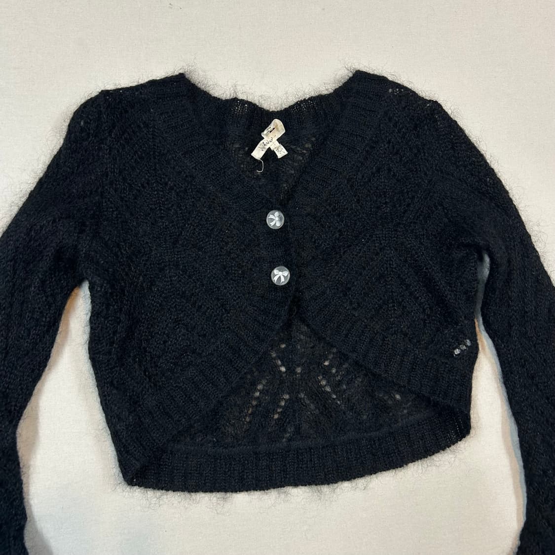 nadesico 리본 각인 버튼 모헤어 크롭 가디건 벨슬리브 상품이미지2