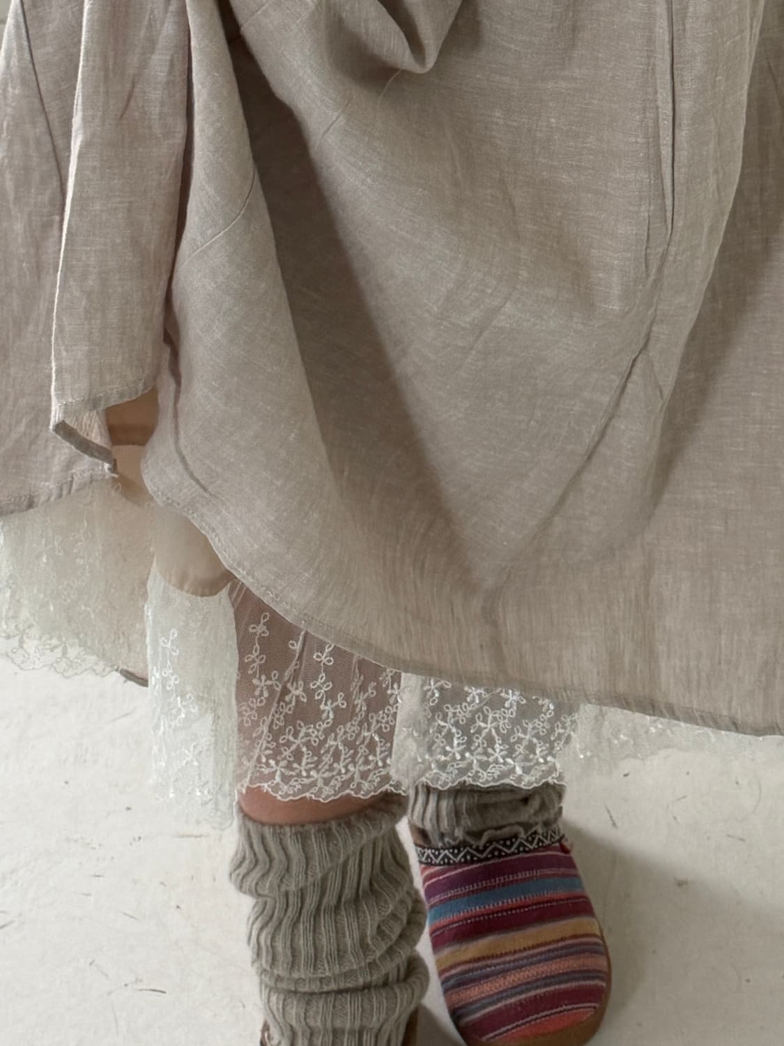 일본빈티지 모리 레이스 린넨 롱스커트 상품이미지3