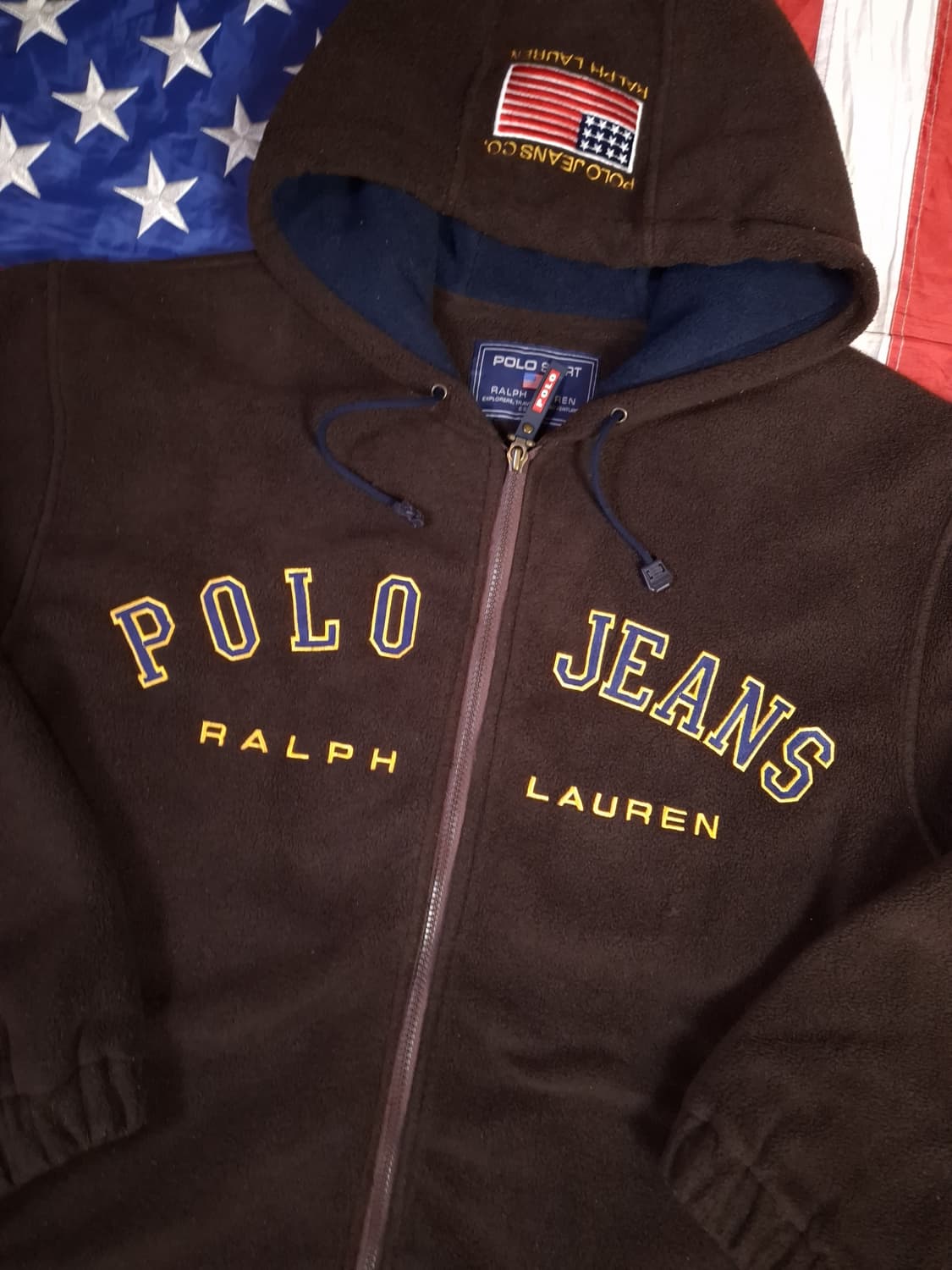 90's 오리지날 랄프로렌폴로 진스 빅로고 후드 후리스자켓 상품이미지4