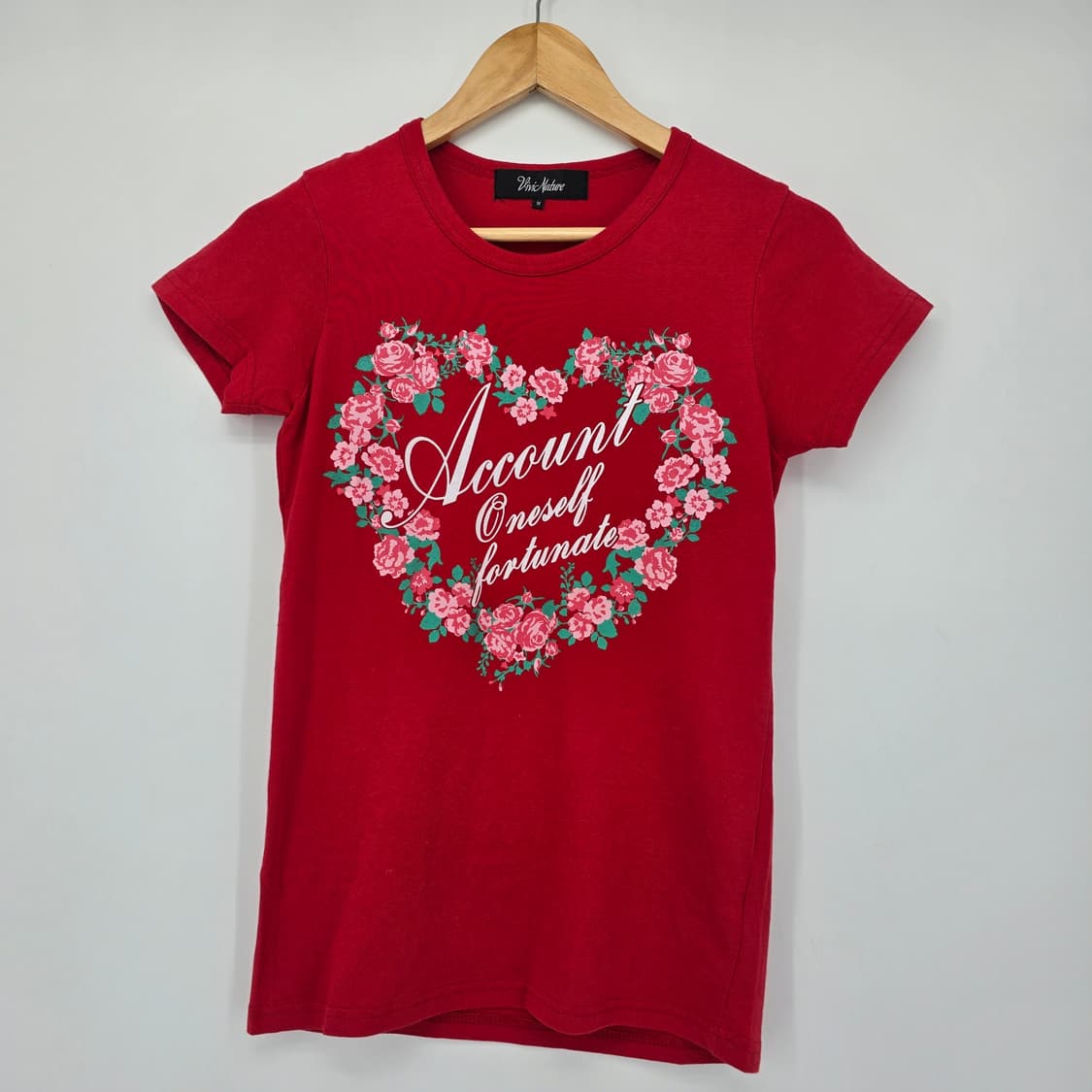 일본 Vivi Nature 레드 플라워 하트 티셔츠 상품이미지1