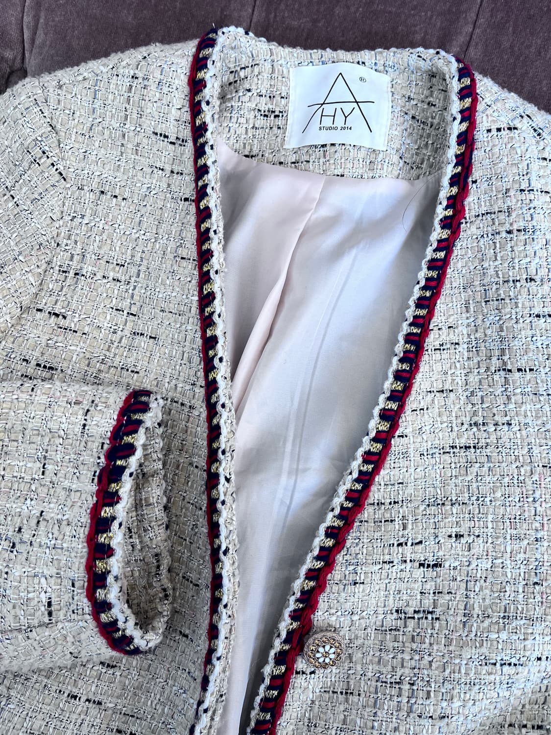 HY스튜디오 여성 노카라트위드자켓 S사이즈 상품이미지7