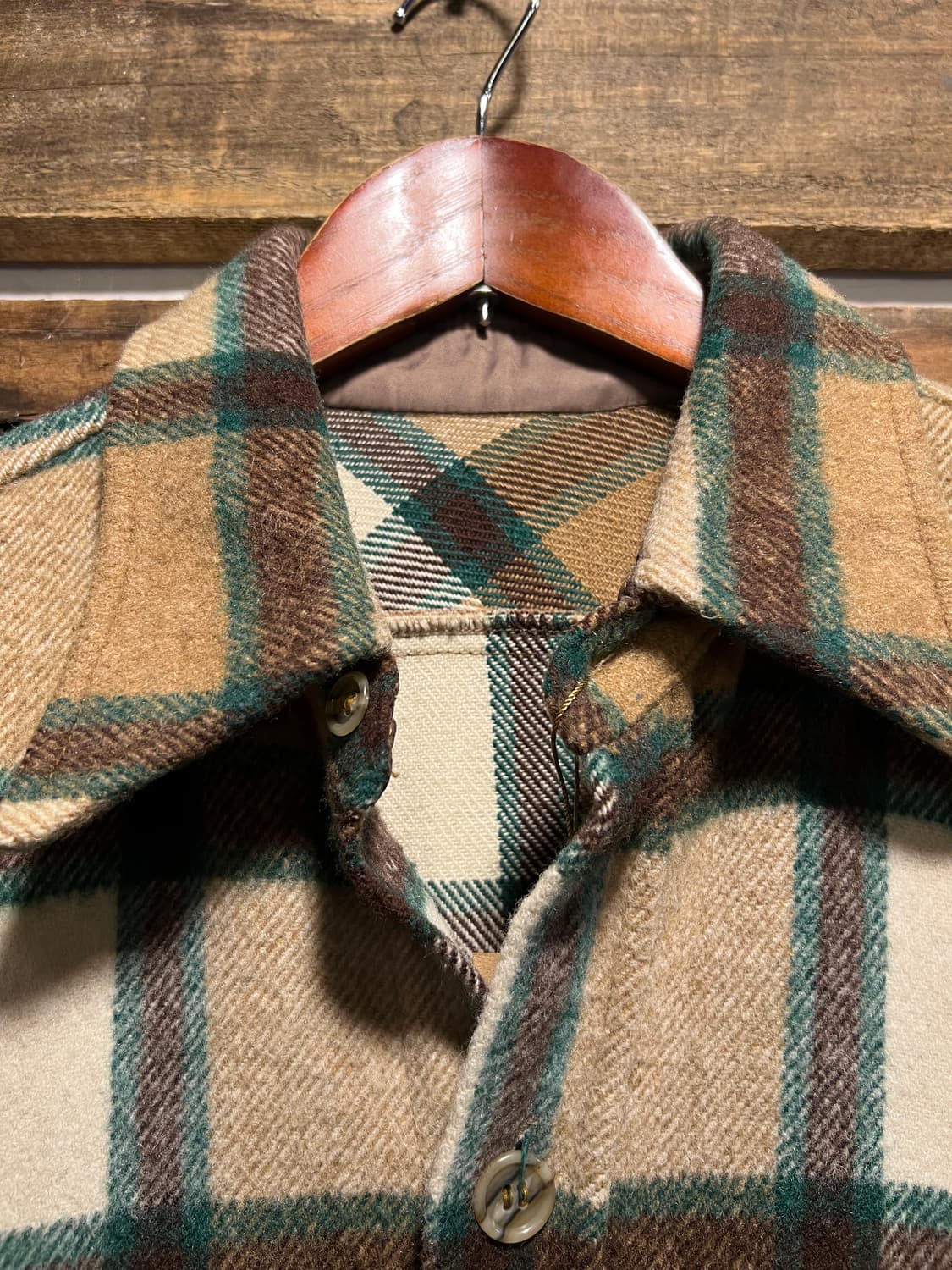 [M]90's 빈티지 베이지 타탄체크 울 셔츠 자켓 상품이미지2