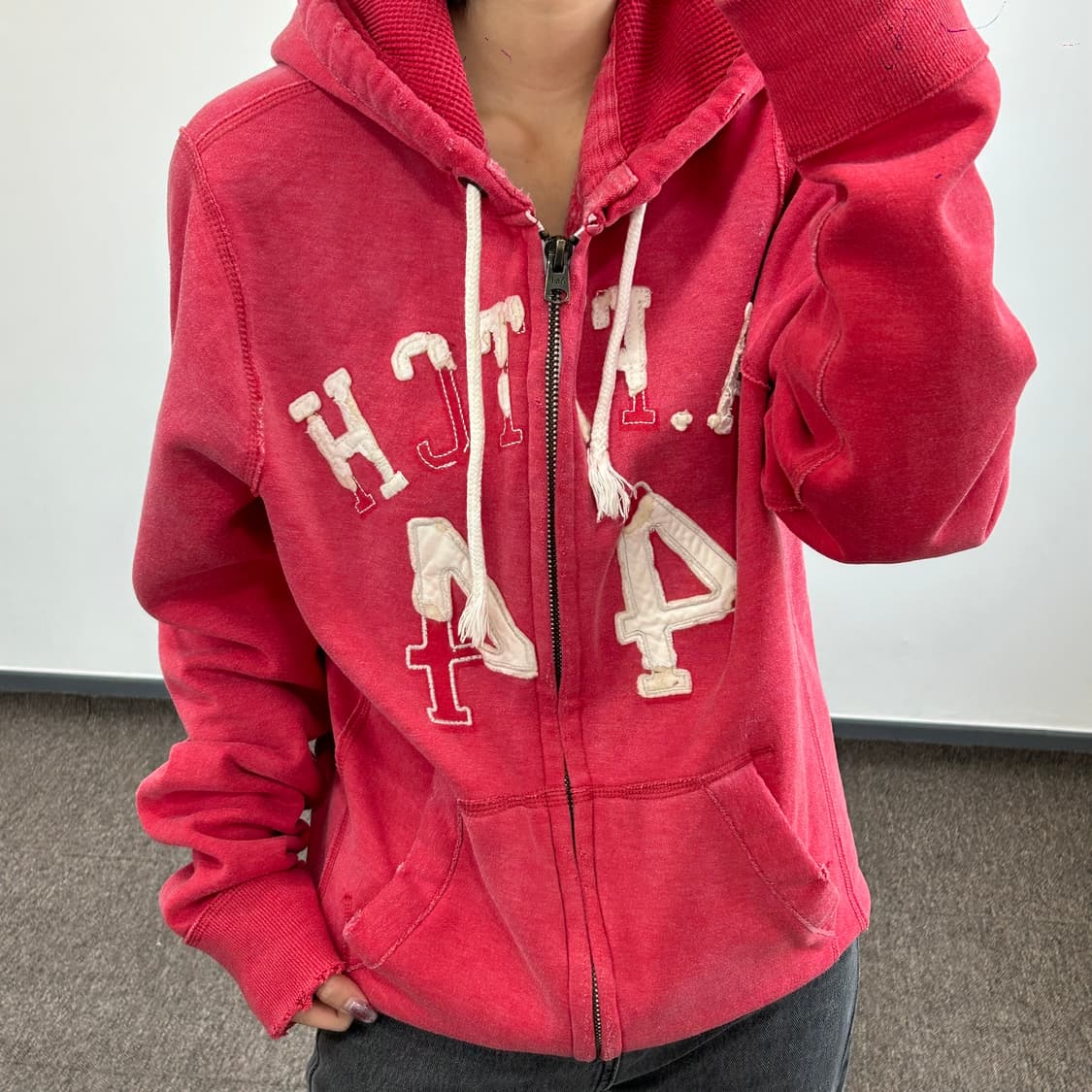 Abercrombie 아베크롬비 그런지 스펠아웃 로고 레드 후드집업  상품이미지2