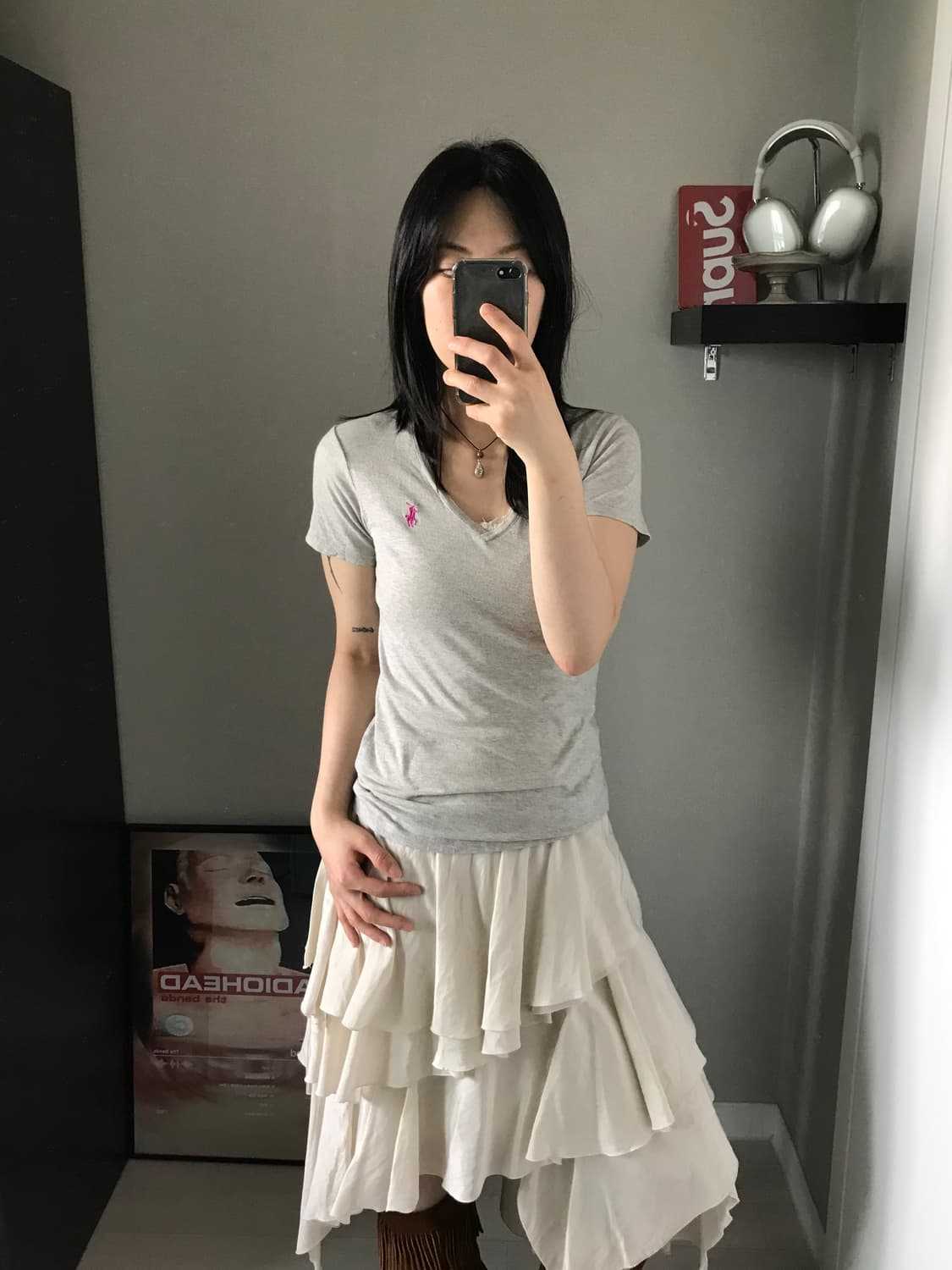 폴로 랄프로렌 포니 로고 브이넥 그레이 반팔티 상품이미지2
