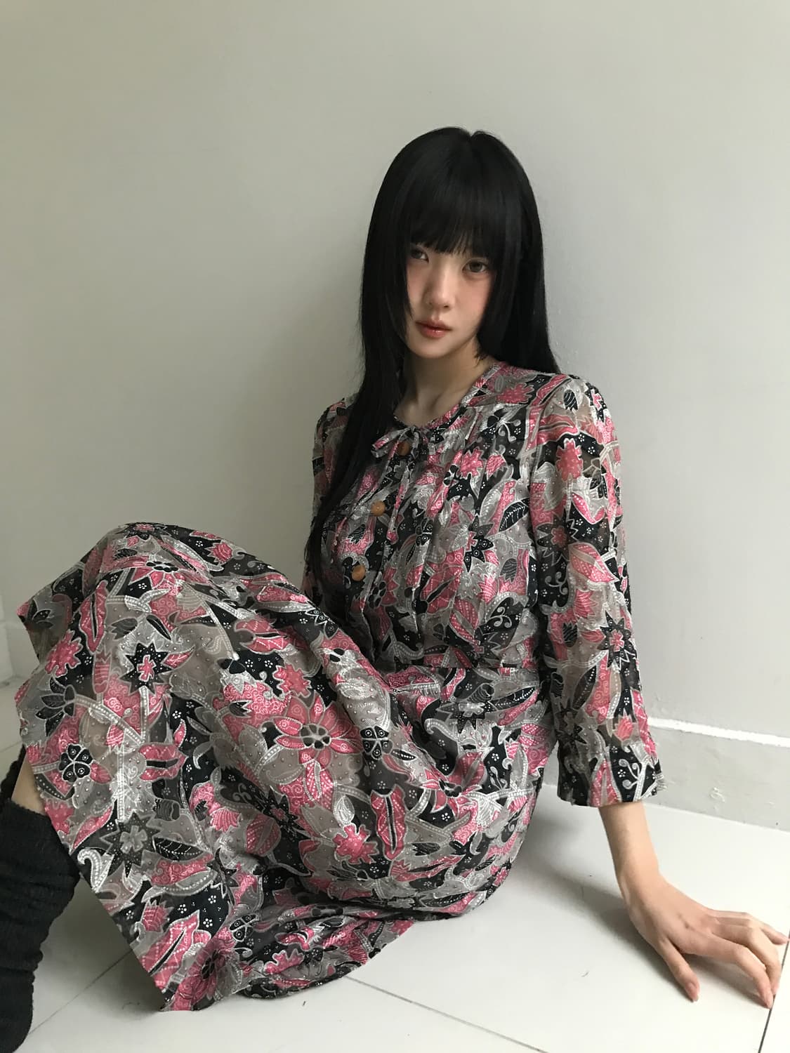 Oriental Shirring U Neck Dress 상품이미지7